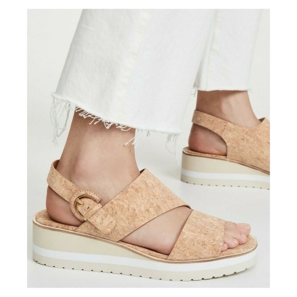 Vince Shelby Cork Wedge Heel Strap Sandals Tan 8.5 - Picture 1 of 10